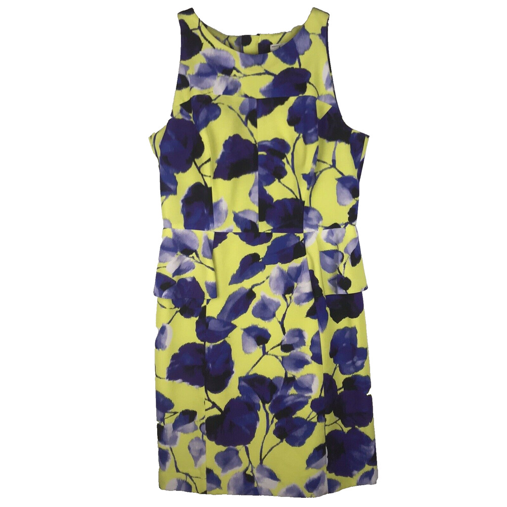 Milly Of New York Dress Sleeveless Floral Yellow Blue Cotton Blend Lined Size 8